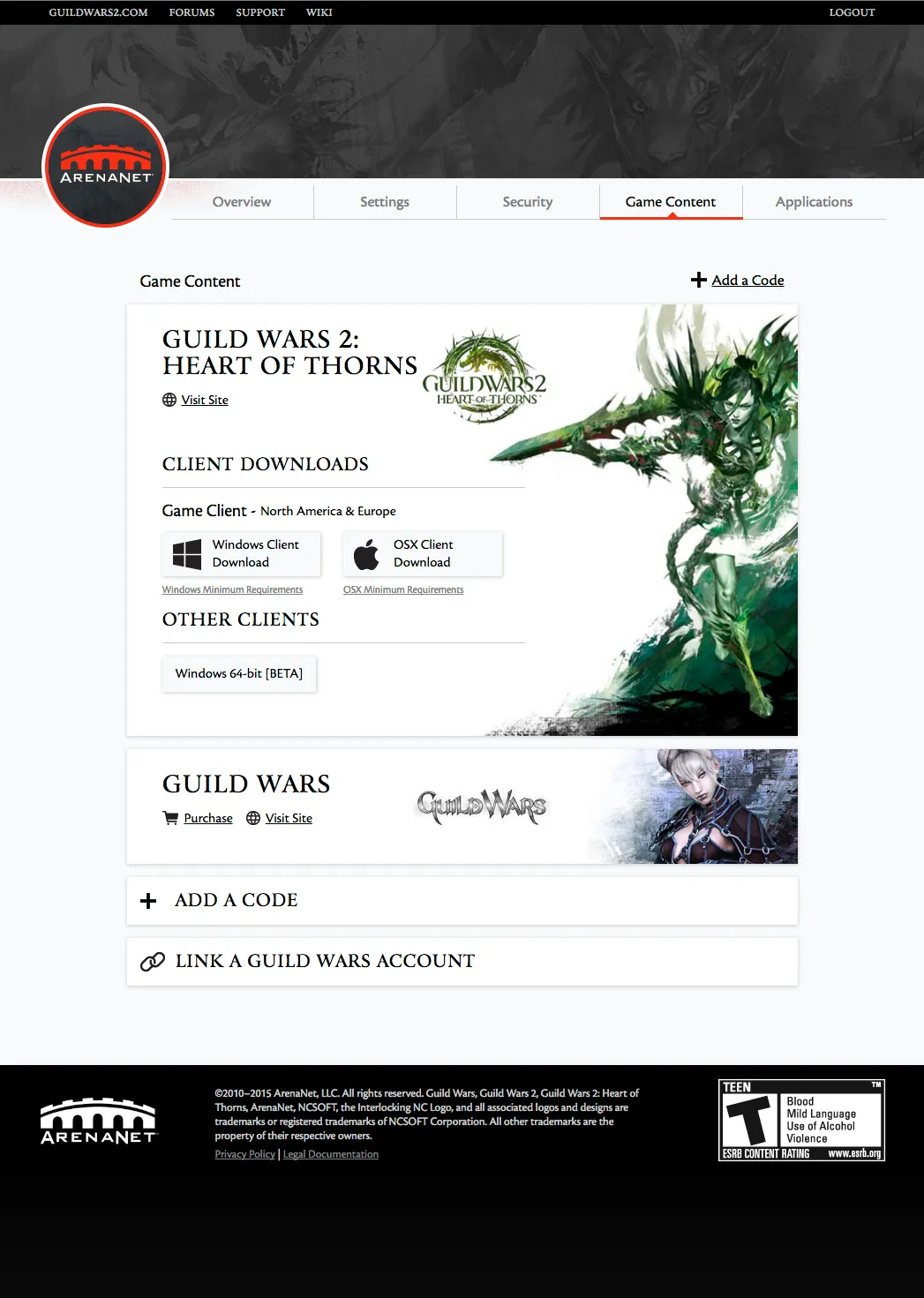 Account management: game content.