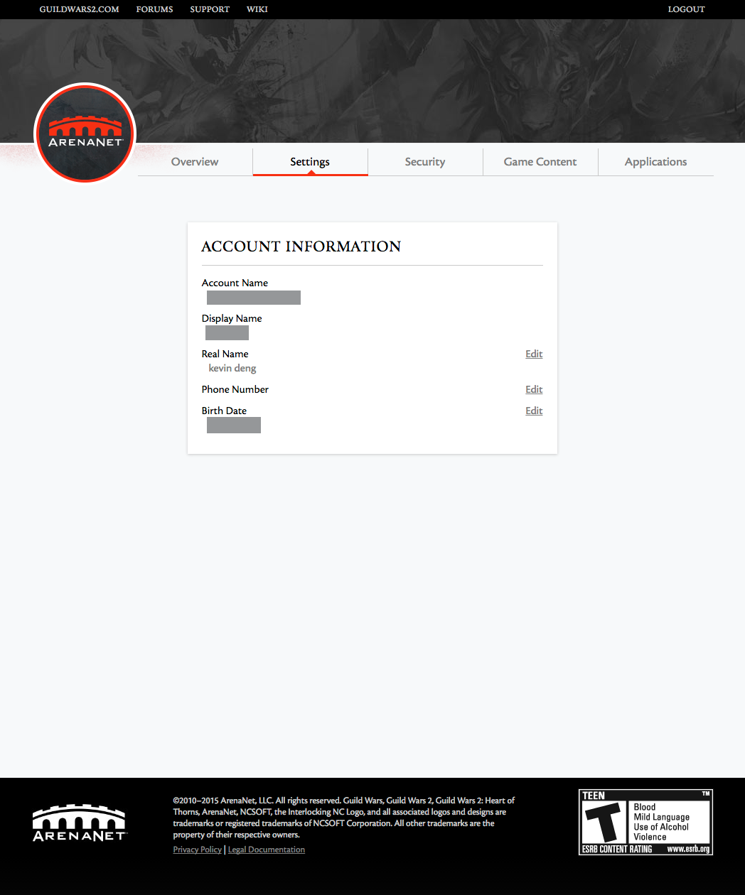 Account management: settings.