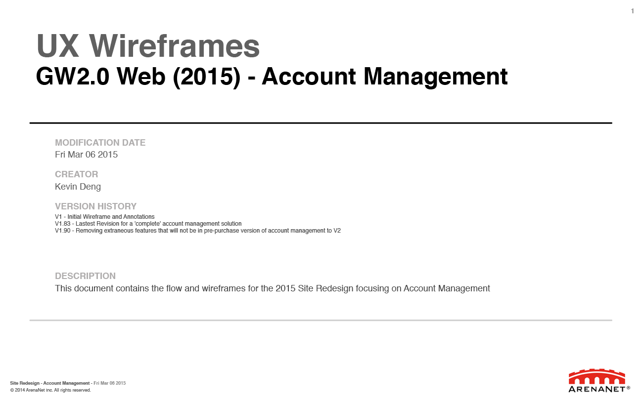 Guild Wars 2 account management wireframes, page 1.