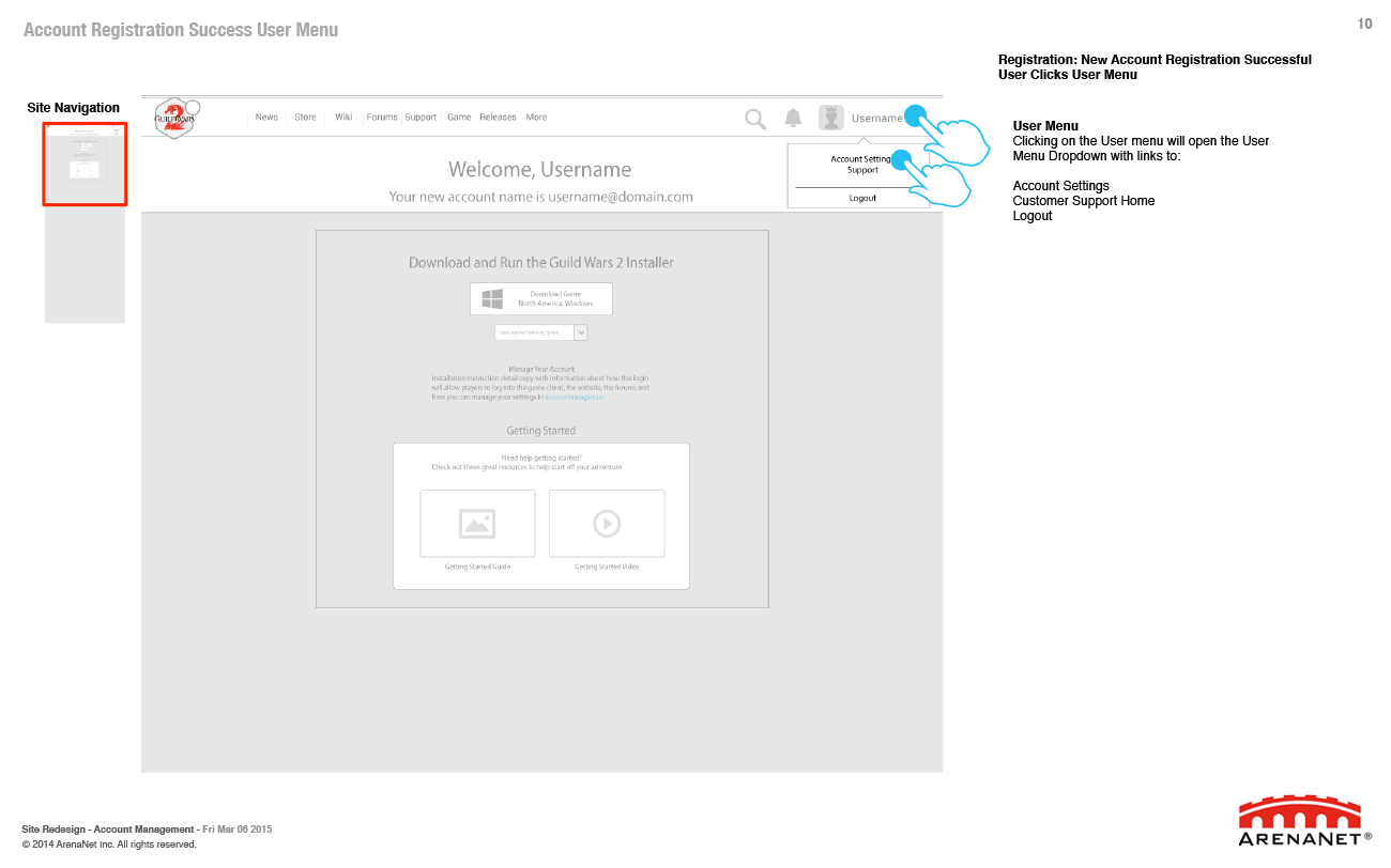 Guild Wars 2 account management wireframes, page 10.