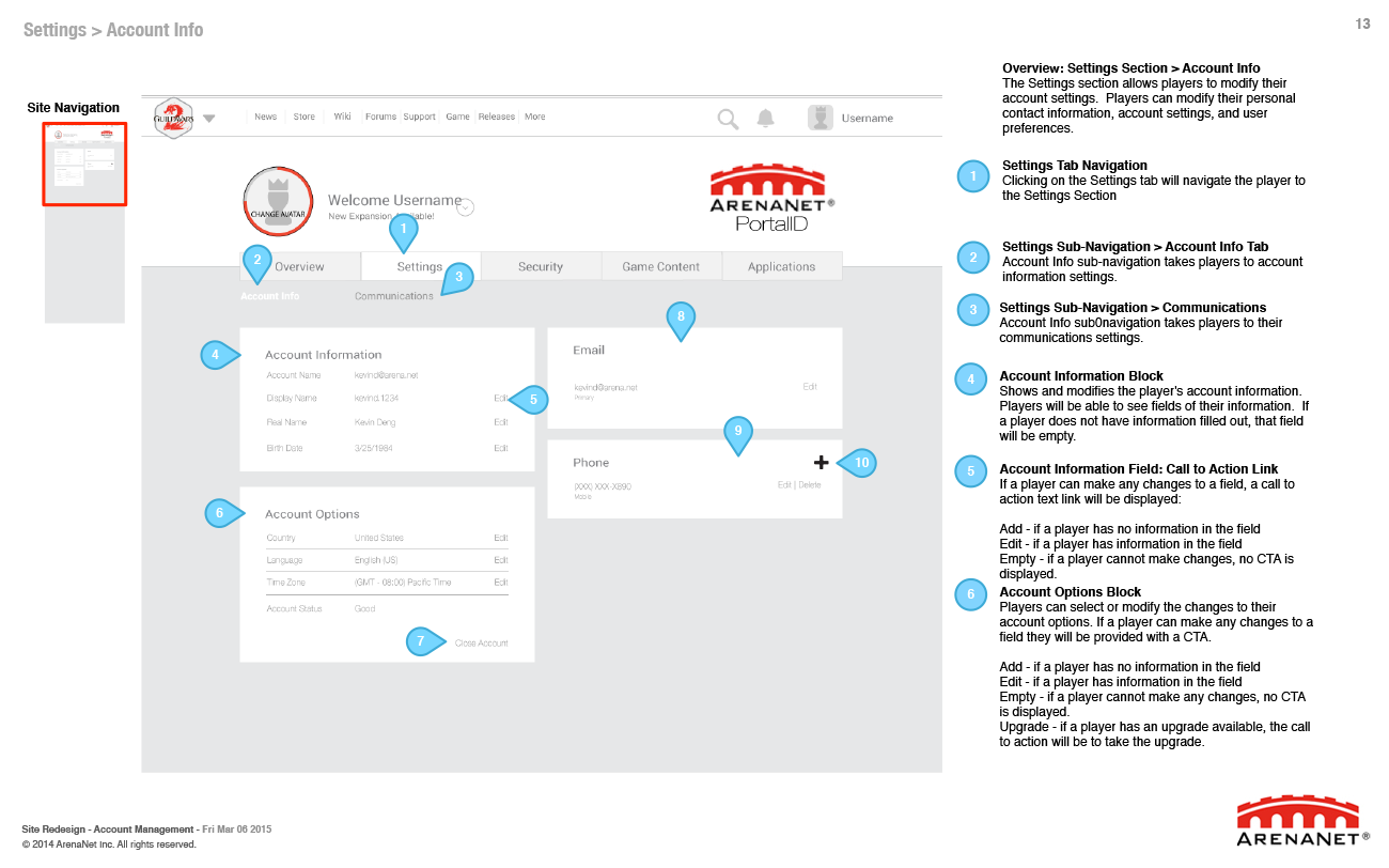 Guild Wars 2 account management wireframes, page 13.