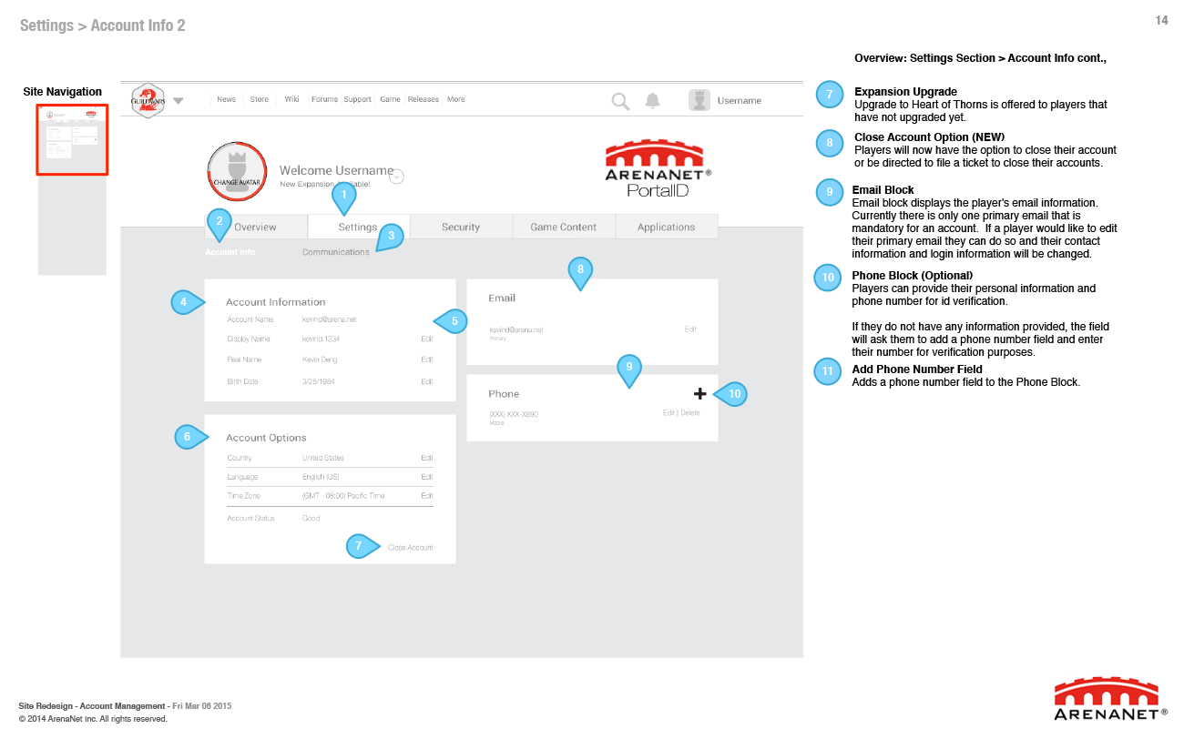 Guild Wars 2 account management wireframes, page 14.