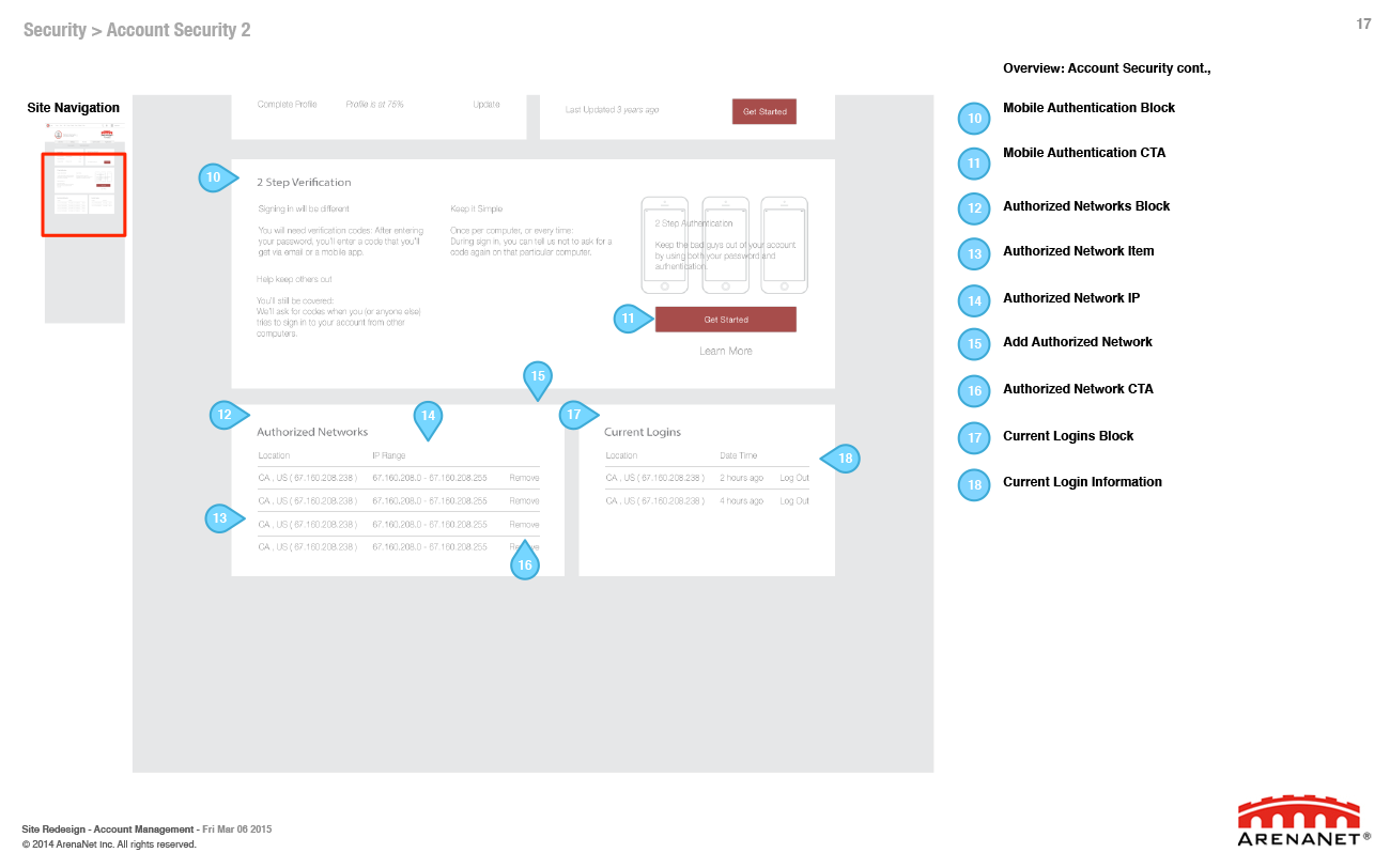 Guild Wars 2 account management wireframes, page 17.