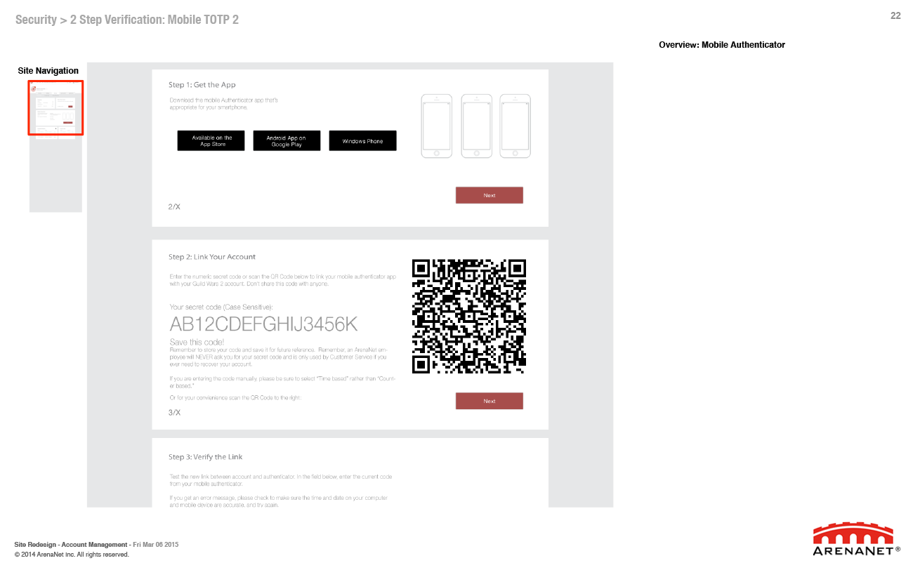Guild Wars 2 account management wireframes, page 22.