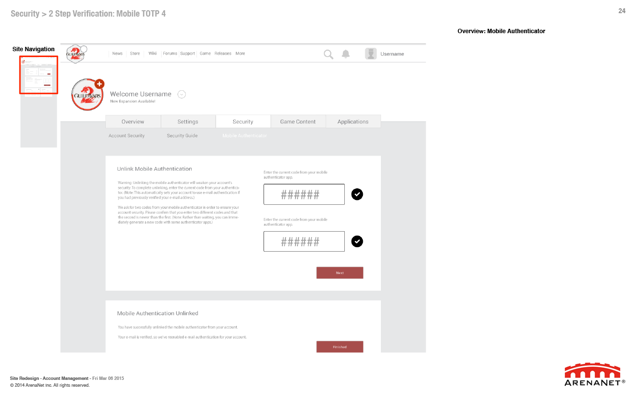 Guild Wars 2 account management wireframes, page 24.