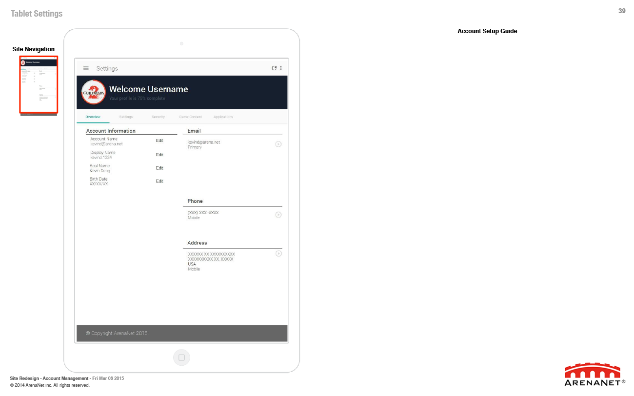 Guild Wars 2 account management wireframes, page 39.