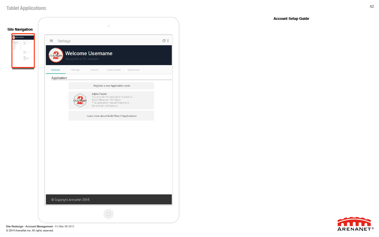 Guild Wars 2 account management wireframes, page 42.