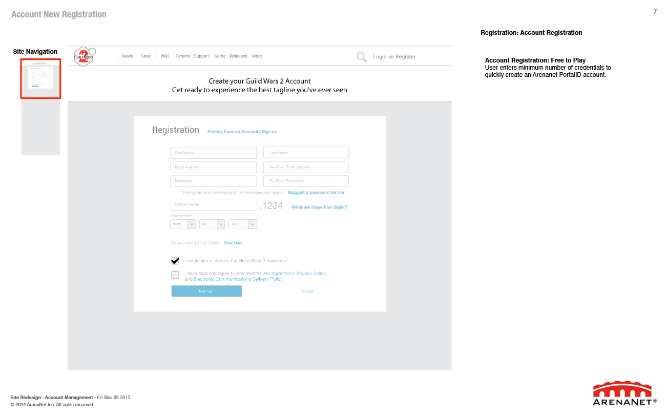 Guild Wars 2 account management wireframes, page 7.
