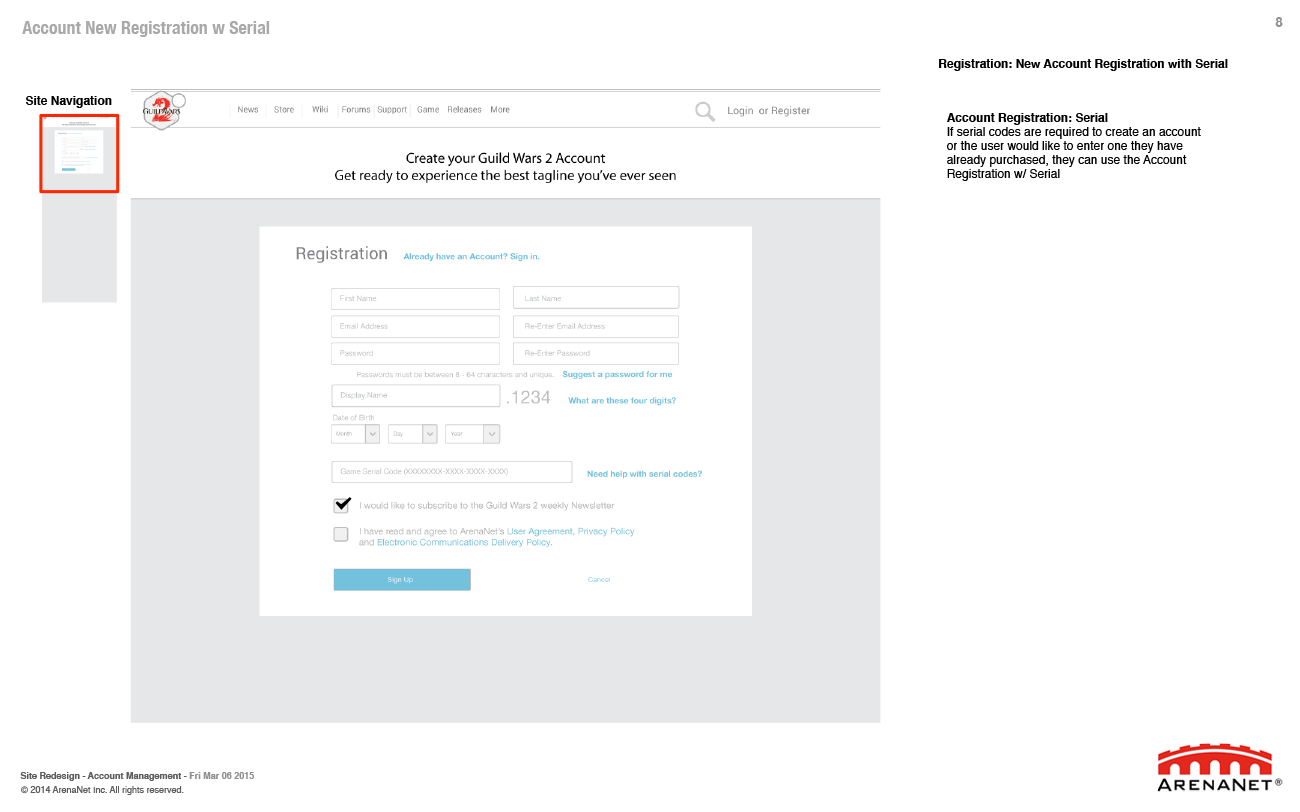 Guild Wars 2 account management wireframes, page 8.