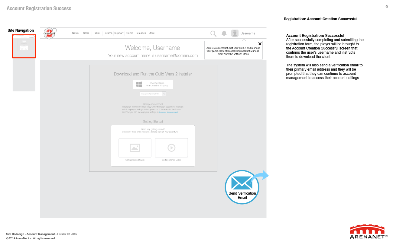Guild Wars 2 account management wireframes, page 9.