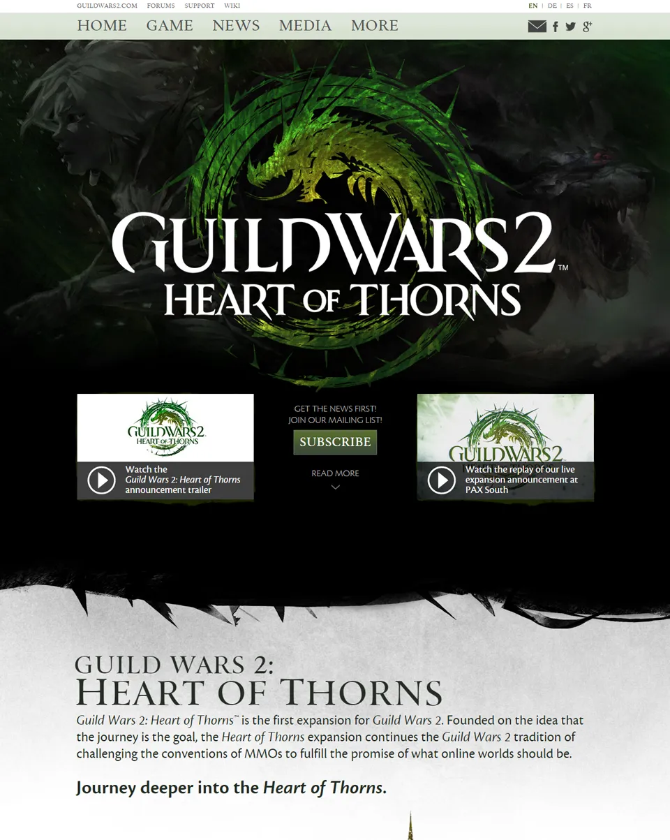Heart of Thorns landing page.