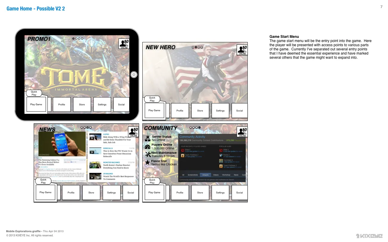 TOME: Immortal Arena, mobile wireframe 1.