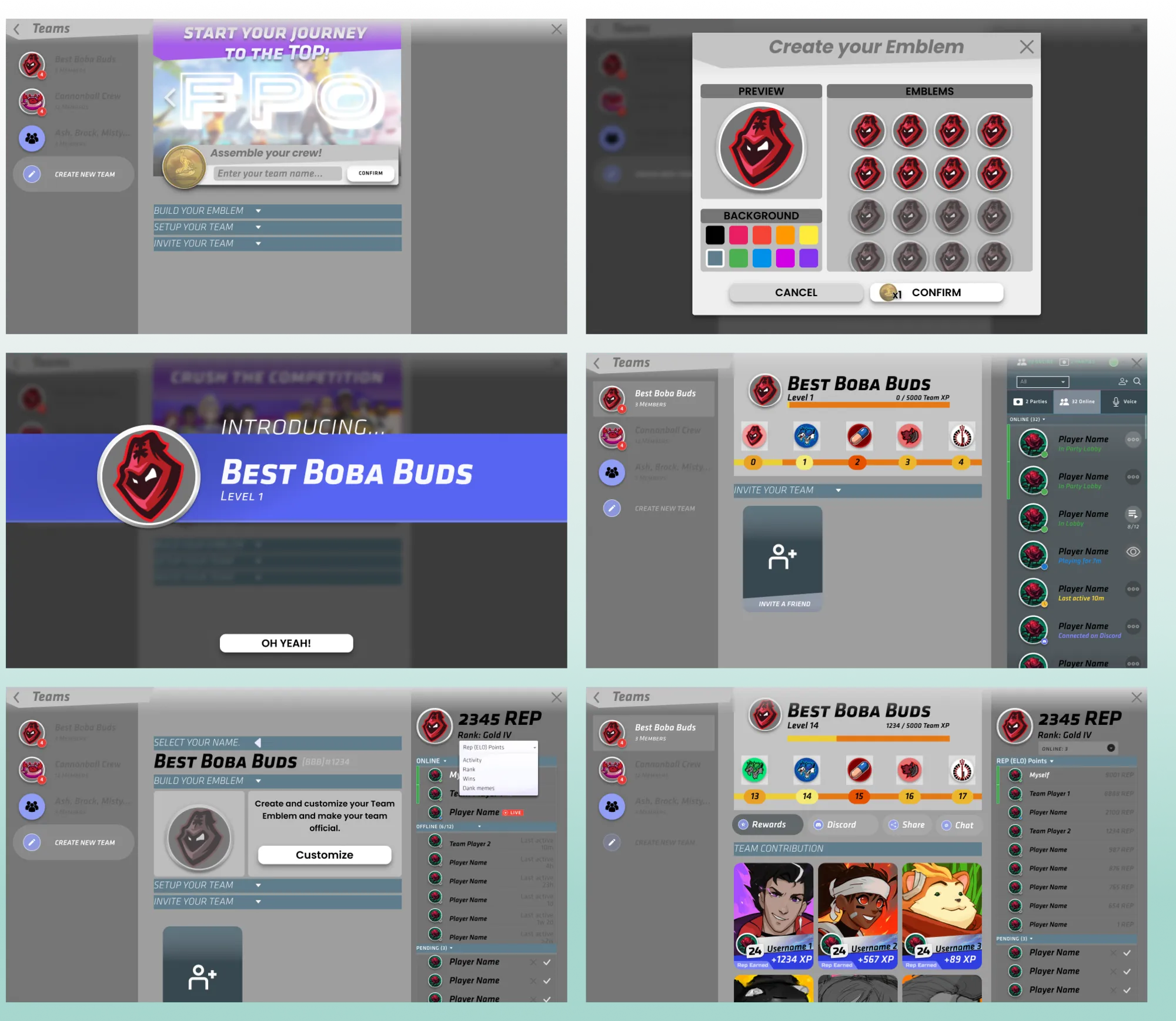 Samples from the team create wireframes.