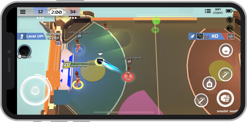 Alpha gameplay HUD, mobile wireframes (Kevin Deng).