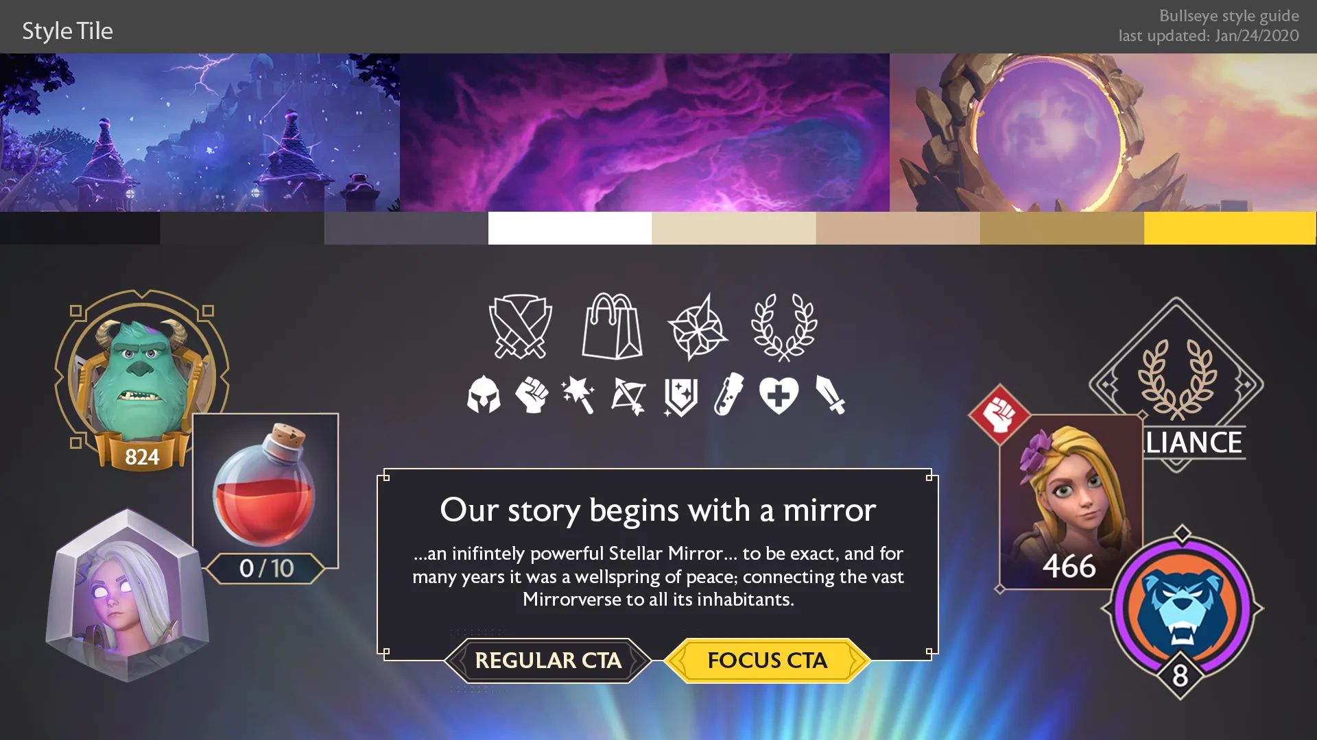 Styleguide V3, 'Modern Fantasy': style tile.