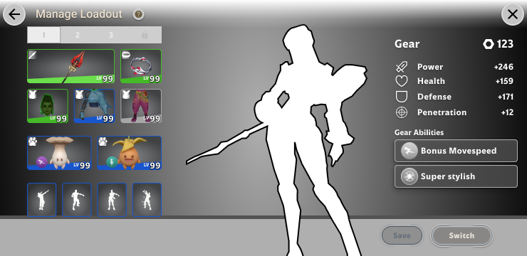 Character details, equipment, mobile.