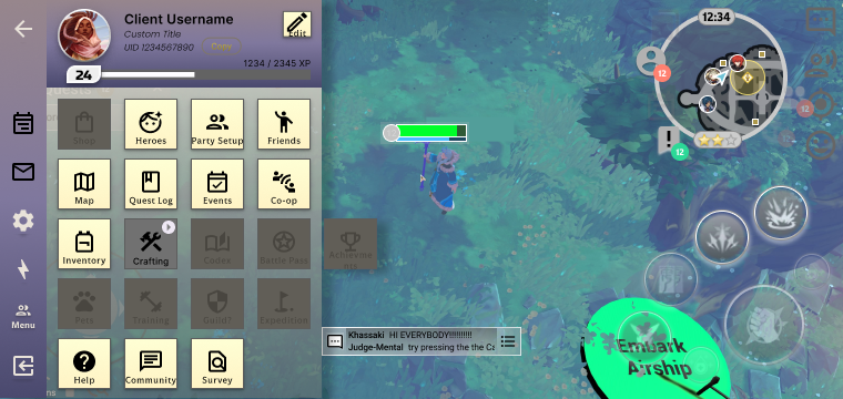 Forest hub, main menu.