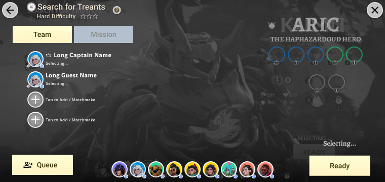 Team select as captain, not ready.