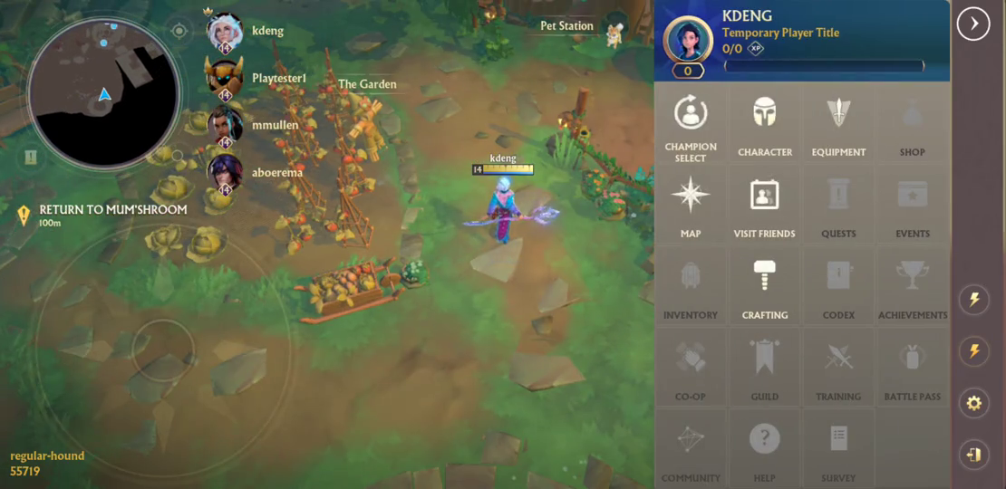 The main menu in the game client.
