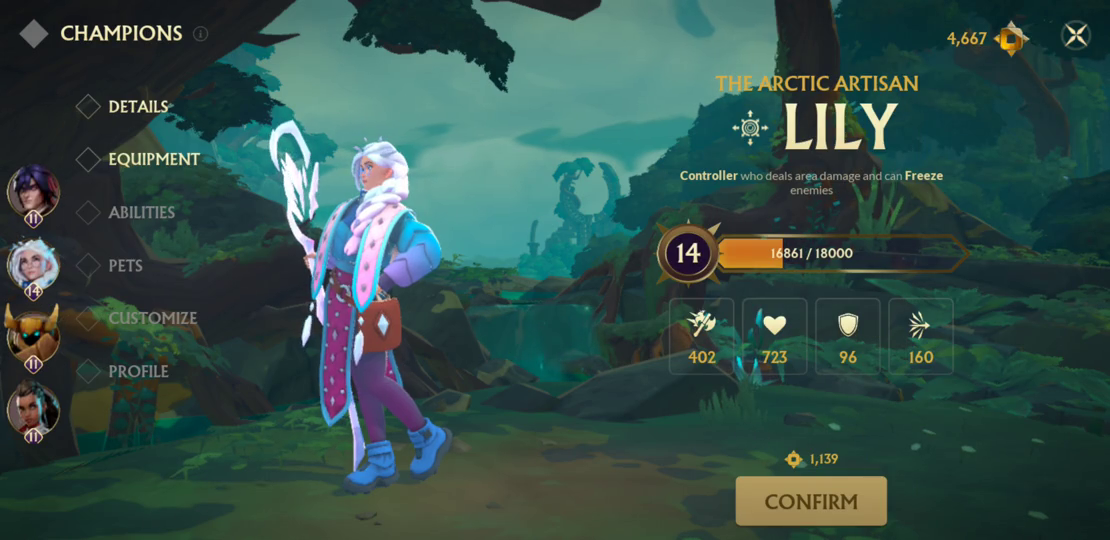 Character details in the game client.