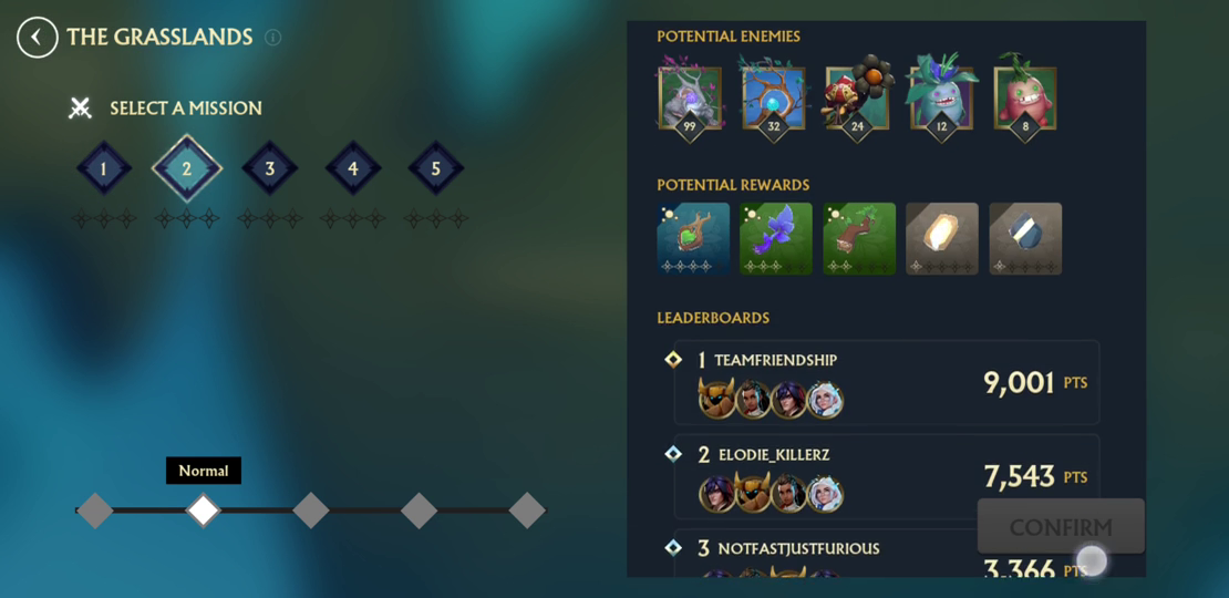 Mission select in the game client.