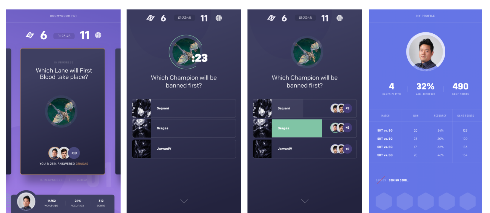 The Taunt V2 redesign screens.