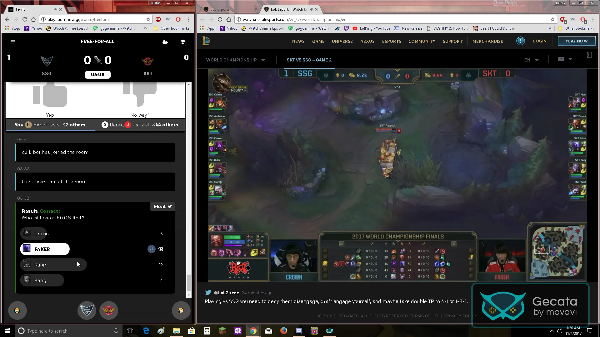The Worlds 2017 prototype showing a result beside the live match.